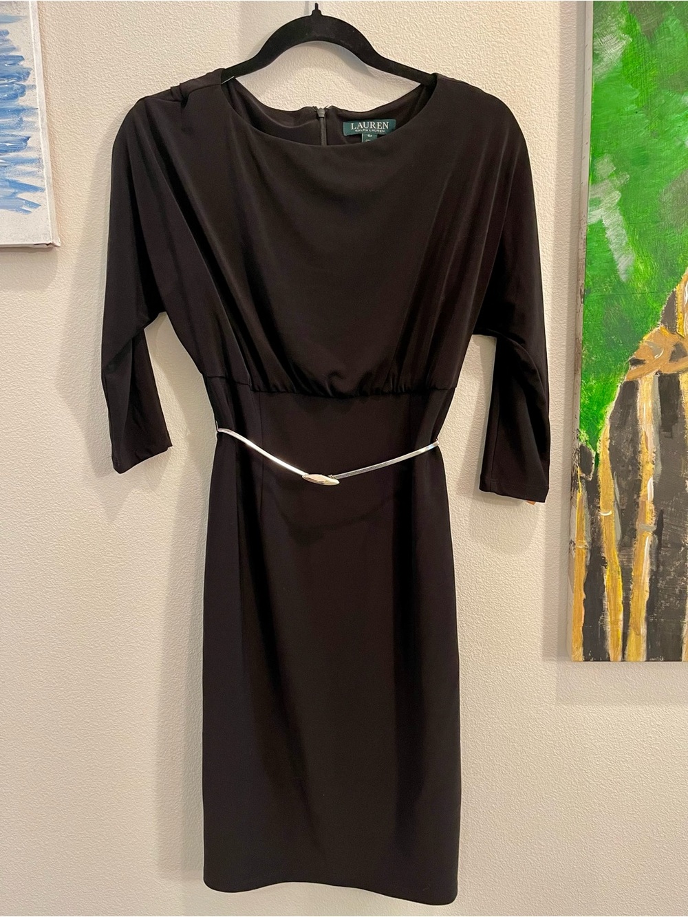 Lauren Ralph Lauren Black Sheath Dress (Silver belt not included)